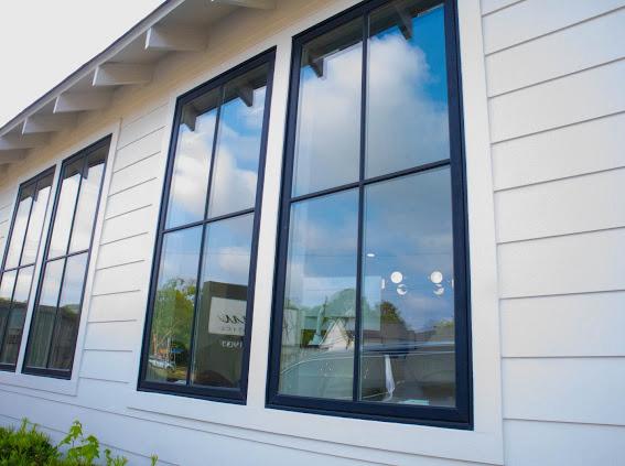 Office building windows after architectural film install